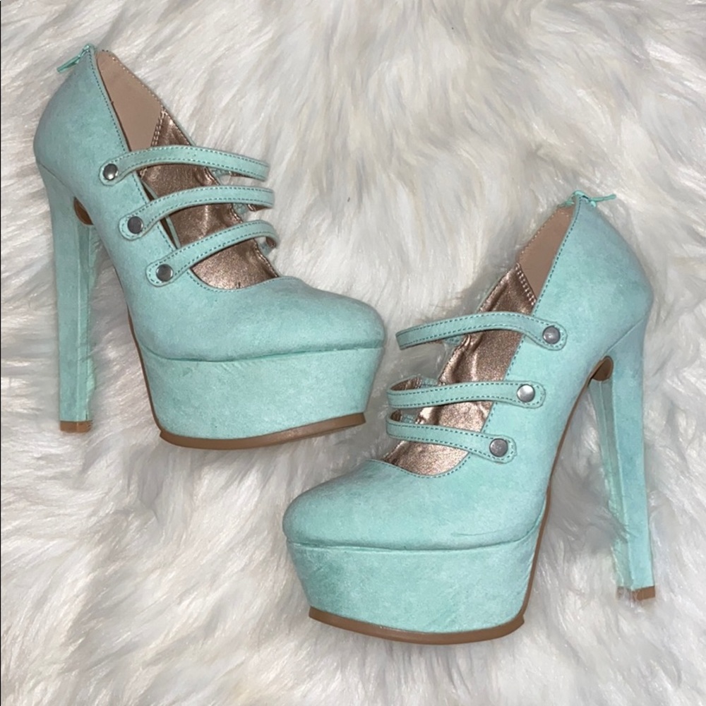 Suede mint high heels